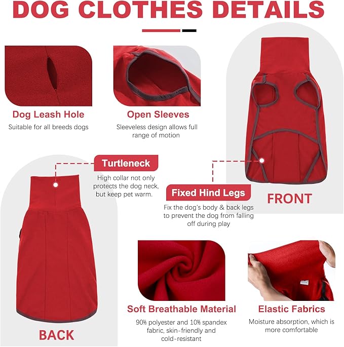 ROZKITCH Dog Winter Coat Soft Pullover Pajamas, Pet Windproof Warm Cold Weather Jacket Vest Cozy Jumpsuit Apparel Outfit Clothes for for Chritmas Walking Sleep BrightRed M
