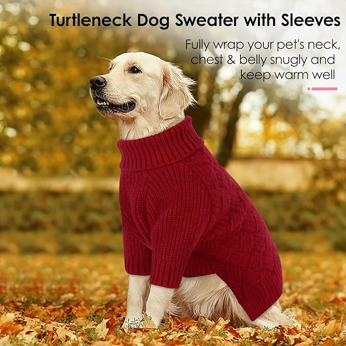 AOFITEE Dog Sweater, Dog Sweaters for Medium Dogs Girl, Warm Dogs Christmas Sweater, Winter Medium Pet Sweaters Female Male, Turtleneck Knitwear for French Bulldog, Boston Terrier (Red, M)