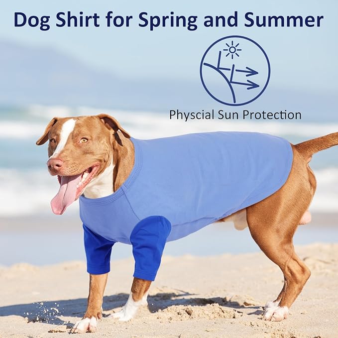 2 Pack Large Dog Shirts for Summer - Stretchy Breathable Cotton Dogs T-Shirt, Protect Skin Easy On and Off Dogs Clothes for French Bulldog, Pug, Daily Wear, Park, Travel, Beach Trips, Blue