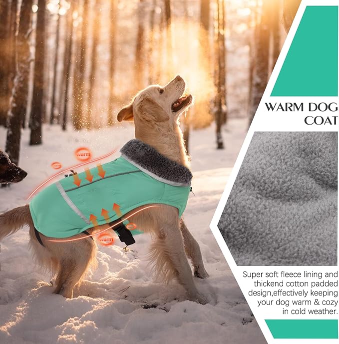 QBLEEV Warm Dog Coat Reflective Jacket, Waterproof Winter Coat Turtleneck for Cold Weather, Thick Fleece Snowsuit Christmas Vest, Small to 2XL