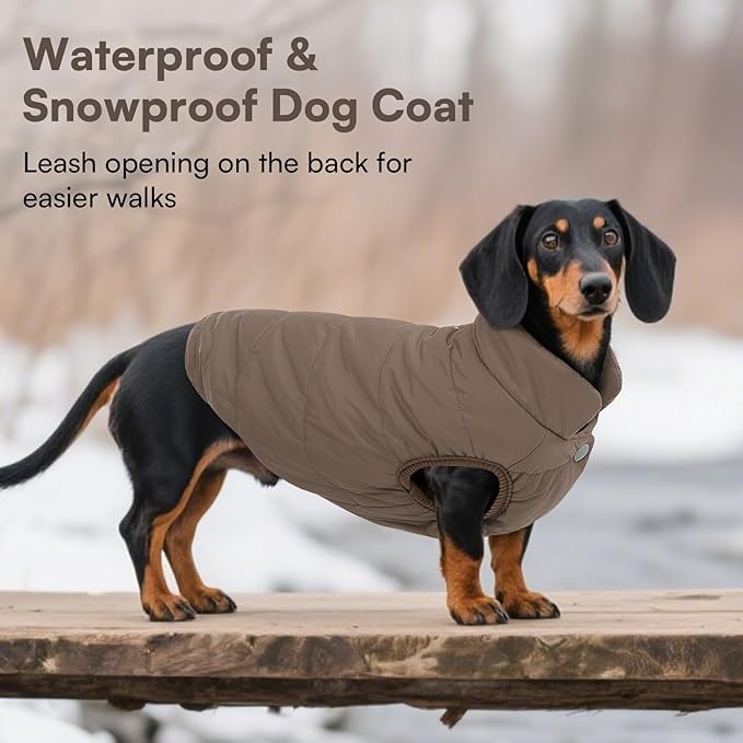 ASENKU Dog Winter Coat - Waterproof Windproof Dog Jacket, Warm Snowproof Doggie Puffer Vest for Cold Weather, Lightweight Snow Coats for Small Medium Large Dogs(M, Coffee)