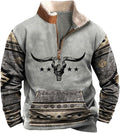 HOTYD Western Jackets for Men Cowboy Sweatshirts Vintage Ethnic Graphic Casual Long Sleeve Top 1/4 Zip Pullover Hoodies