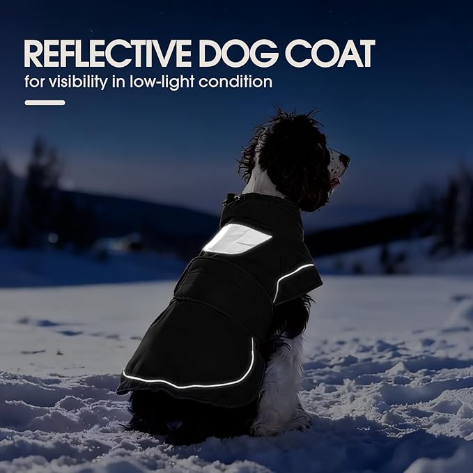 Kuoser Dog Winter Coat, Dog Jackets for Large Dogs, Winter Waterproof Big Doggie Coat, Reflective Dogs Cold Weather Coats, Windproof Turtleneck Pet Puffer Jacket Snowsuit Clothes with Harness Hole