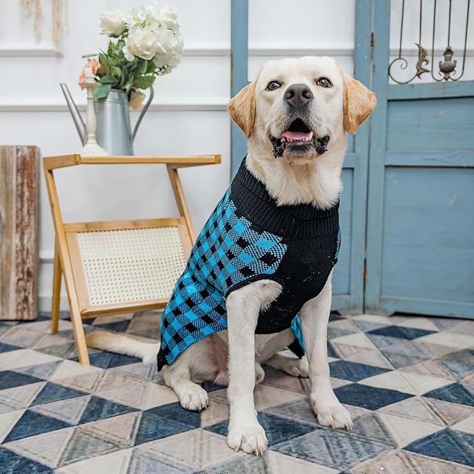 PUPTECK Dog Sweaters for Large Medium Small Dogs - Fall Classic Plaid Style Puppy Holiday Winter Coat Clothes Warm