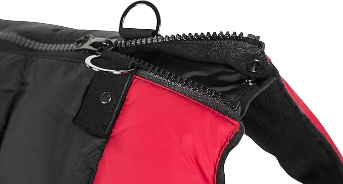 Gooby Padded Vest Dog Jacket - Red, Large - Warm Zip Up Vest Fleece Jacket with Dual D Ring Leash Water Resistant for Small to Medium Dogs