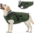 Queenmore Winter Dog Jackets for Large Dogs XXL, Waterproof Winter Coat for Extra Large Pitbull/Great Danes, Warm Puffer Snow Jacket for Cold Weather - Fleece Lining Velcro Closure Reflective, Green