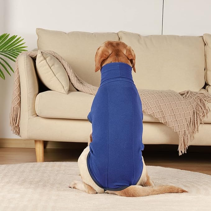 ROZKITCH Dog Fleece Vest with Leash Hole, Pet Windproof Warm Cold Weather Jacket Vest Cozy Jumpsuit Apparel Outfit Clothes for Walking Hiking Travel Sleep Blue 2XL