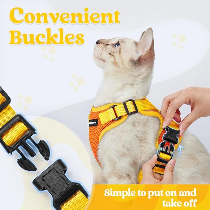 rabbitgoo Cat Harness and Leash Set, Escape Proof Soft Adjustable Vest Harnesses for Outdoor Walking, Easy Control Breathable Kitten Jacket with Reflective Strips, Orange & Yellow, M