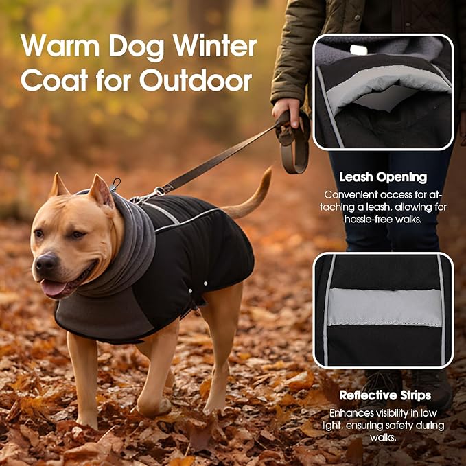 ASENKU Dog Coat, Dog Winter Jackets with Fleece Turtleneck, Windproof, Reflective Pet Snow Jacket for Cold Weather,Coats for Extra Large Size Dogs, Black, XXXXL