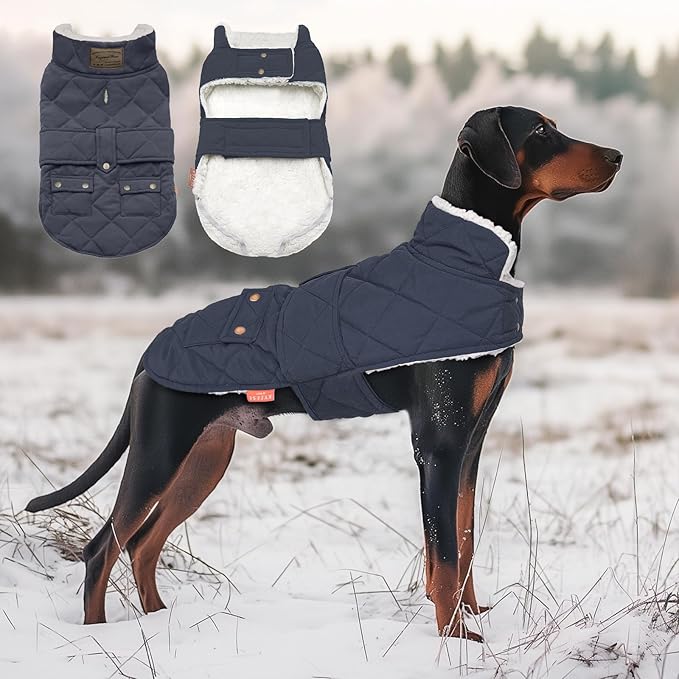 KYEESE Dog Coat Soft Pet Sweater with Leash Hole Waterproof Dog Coats for Large Dogs Windproof Dogs Jacket with Fleece Lined Warm Pets Clothes for Cold Weather Thick Pet Winter Puffer Coat with Pocket