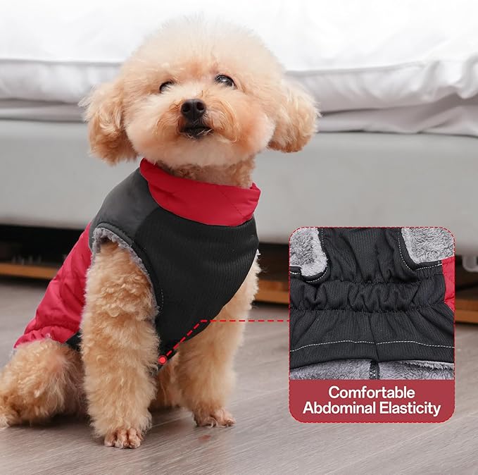 Warm Fleece Dog Coats for Small Dogs,D-Rings Waterproof Puppy Jacket for Cold Winter,Red S