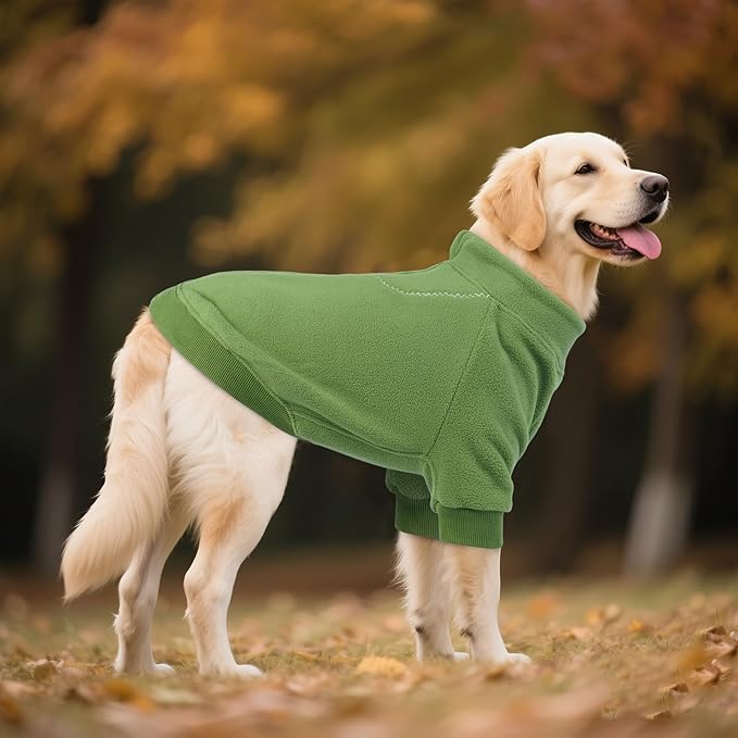 BRKURLEG Dog Sweater Warm Soft Fleece Dogs Sweaters, Turtleneck Sweatshirt for Small Medium Large Dogs, Dog Winter Coat, Christmas Pet Jacket with Zipper Cold Weather Coat (Green, XXL)