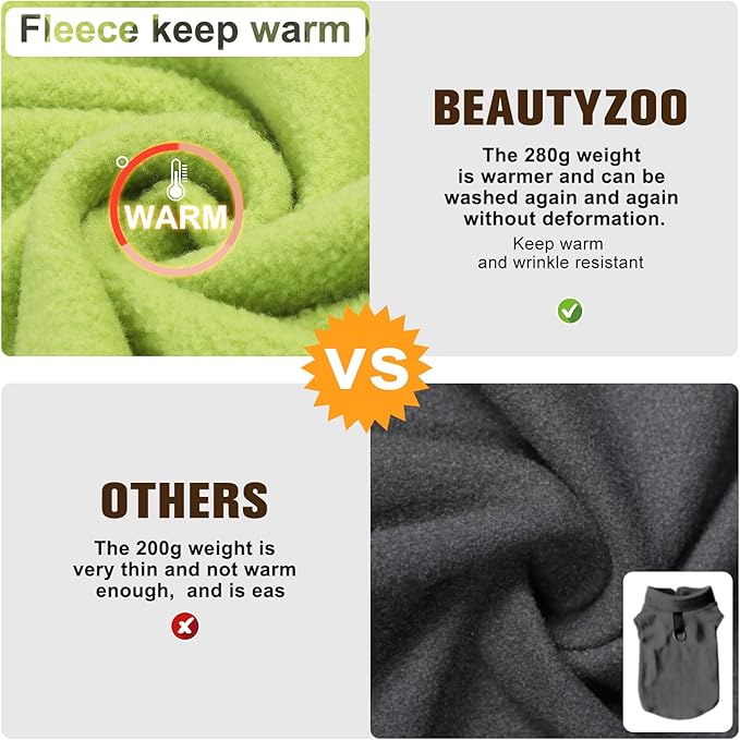 BEAUTYZOO Dog Fleece Vest Sweater Winter Jacket for Small and Medium Large Dogs with D-Ring Leash Cold Weather Coat Hoodie for XS S M Dogs Boy or Girls, Green S
