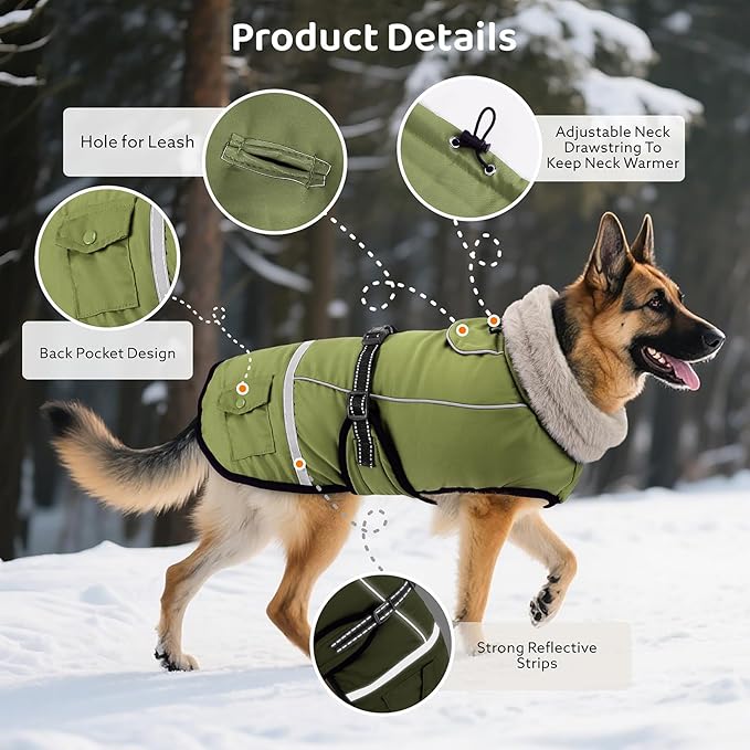 Dog Coat, Warm Dog Winter Coat Reflective Jacket Waterproof Fleece Vest, Pet Jacket Cozy for Cold Weather, Dogs Snowsuit Windproof, Adjustable Buckle for Medium Dogs