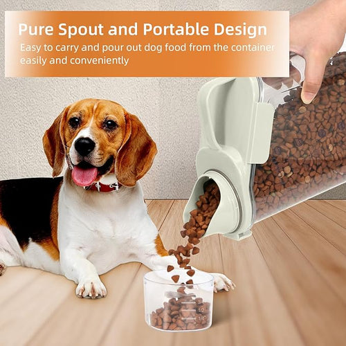 3-5 LBS Cat Dog Food Storage Container Upgraded Large Nozzle BPA-free, Plastic Pet Food Storage Containers With 4 Sealed Clasps, 1 Measuring Cup and With Folding Bowl (Beige 1Pack)
