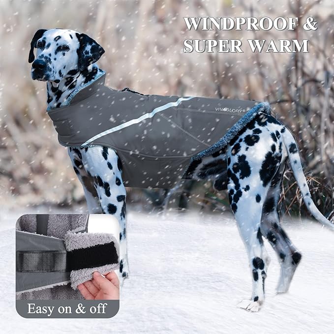 VIVAGLORY Snowrap Dog Coat, Jacket with Harness Hole & Velcro Closure, Dog Coat for Winter & Cold Weather, Fluffy Warm Fleece Lined Reflective Water Resistant for Puppy, XXS, Grey