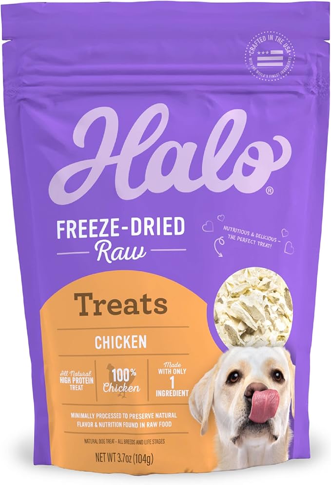 Halo Freeze Dried Raw Dog Treats, 100% Chicken Breast Recipe, Dog Treats Pouch, All-Natural High Protien Treat, 3.7 Oz Pouch