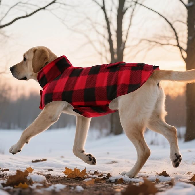 ASENKU Dog Winter Coat, Fleece Doggie Jacket Plaid Reversible Vest Waterproof Windproof Cold Weather Clothes for Small Medium Large Dogs(Red 2XL)
