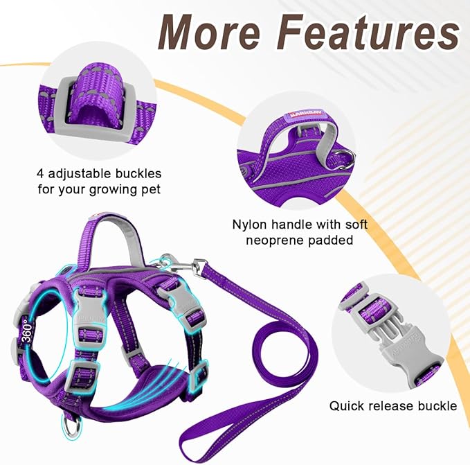 Cat Harness and Leash Set for Walking Escape Proof for Small Large cat Kitten Harness with ID tag Pocket (Purple,S)