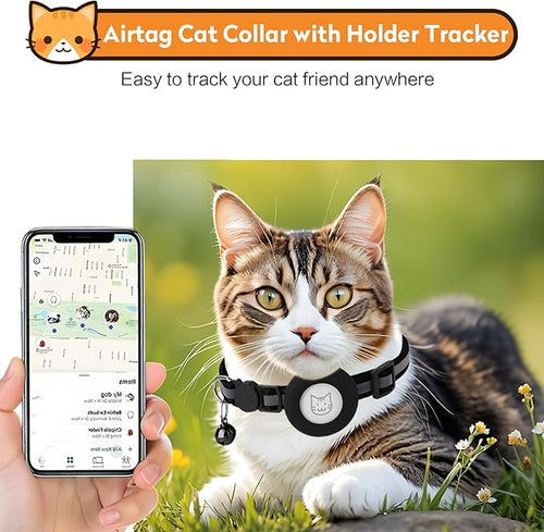 2 Pack Airtag Cat Collar with Bell, Reflective Nylon Kitten Collar with Apple Air Tag Holder and Breakaway Safety Buckle for Puppy Girl Boy Cats, 3/8" in Width and Lightweight, Purple