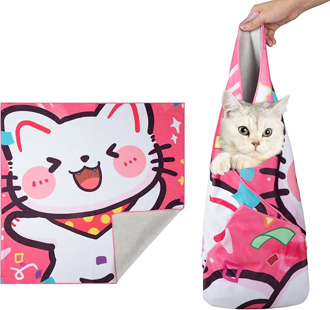 27.6" Cat Wrap for Cutting Nails, Cat Restraint for Nail Clipping, Cat Swaddle Wrap, Cat Burrito Wrap Can Be Applied to Cat Nail Trimming, X-Large, Within 15lbs