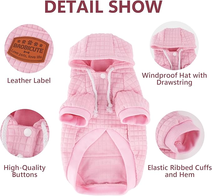 2 Pack Dog Hoodie Sweaters for Small Medium Dogs Warm Dog Clothes for Large Dogs Soft Waffle-Like Laminated Sweatshirt Bulldog (Pink+Rose, XXS (Back: 8",Chest: 11", Neck: 7.9"))