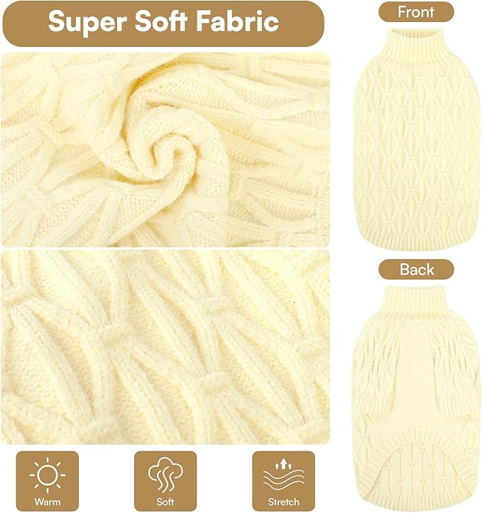 Queenmore Dog Sweaters for Large Dogs Girls Boys,Warm Pullover Extra Large Dog Sweater,Dogs Christmas Sweaters,Classic Turtleneck Thick Clothes for Extra Large Pets, Pitbull, Boxer(Beige,2XL)