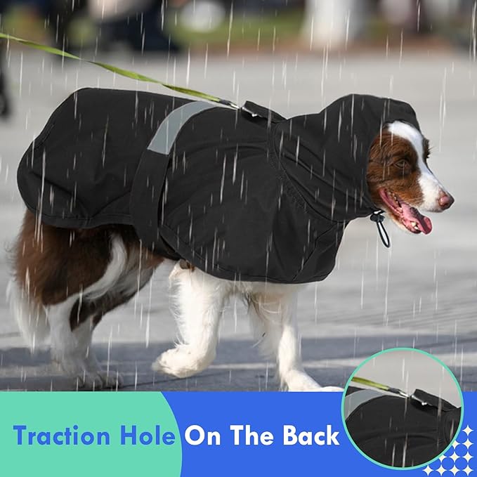 MIGOHI Reflective Dog Raincoat for Small Dogs, Black, S - Waterproof Adjustable Hooded Dog Poncho, Rain Jacket with Leash Hole, Easy Clean, Rainy Outdoor Walking