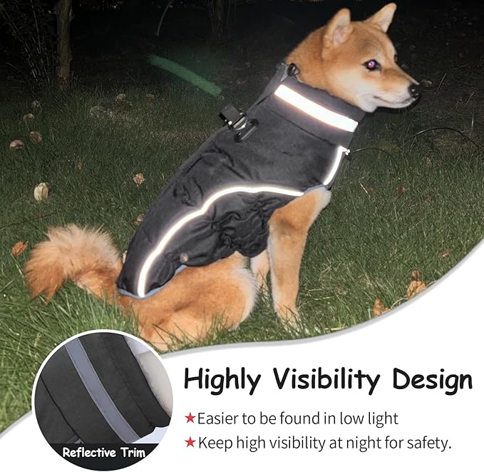 Malier Dog Coat, Reflective Dog Jacket Waterproof Windproof Puppy Cold Weather Coats with Harness Built in, Winter Extra Warm Pet Coat Fleece Vest for Small Large Pets and Puppy (Black, X-Small)