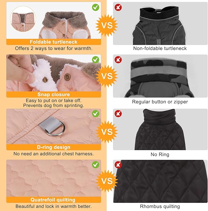 BEAUTYZOO Winter Dog Coat with Harness Built in, Warm Dog Puffer Jacket Vest Padded Fleece Cold Weather Coats Windproof Waterproof Snow Jackets Clothes for Small Medium Puppy, Pink L