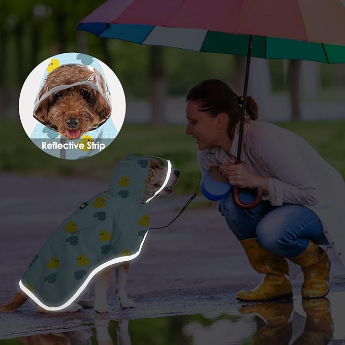 SlowTon Dog Raincoat, Adjustable Dog Rain Jacket Clear Hooded Double Layer, Waterproof Poncho with Reflective Strip Straps and Storage Pocket for Small Medium Large Dogs Puppies(DK M)