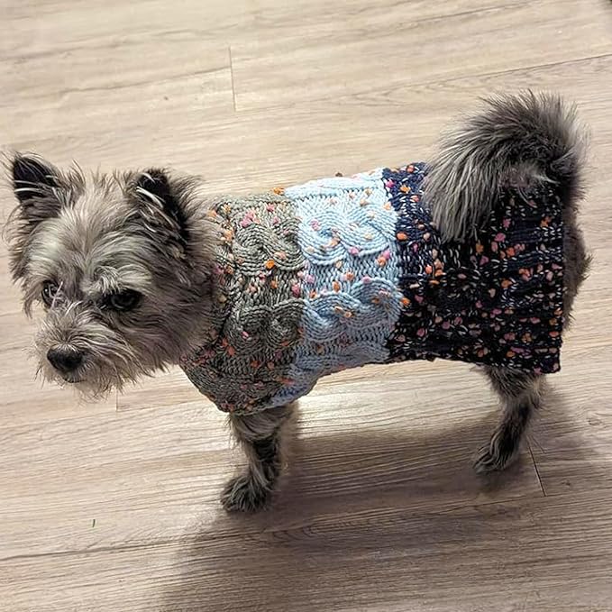 KYEESE Dog Sweater Color Block with Fuzzy Thread Knitted Turtleneck Dog Knitwear with dots in a Variety of Colors for Small Dogs Fall Winter Dogs Clothes, Navyblue, M