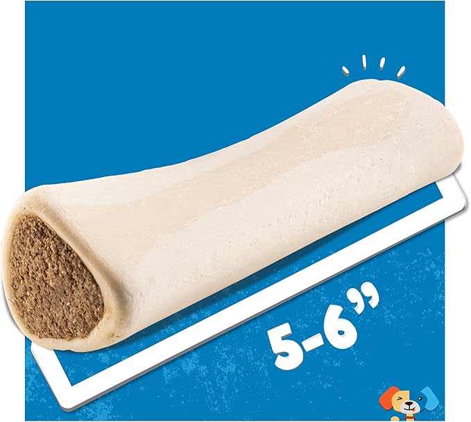 Jack&Pup 5-6" Filled Dog Bones for Large Dogs, Flavored Shin Dog Bones Long Lasting, Stuffed Bone for Dogs, High Protein, Bully Stick Flavor - 3 Pack