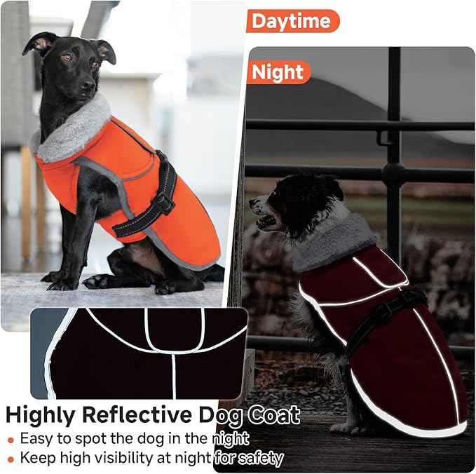 Lelepet Warm Dog Winter Coat Reflective Dog Jacket Fleece Vest Waterproof Windproof Cold Weather Coats with Adjustable Buckle Plush Turtleneck Pet Snowsuit for Small Medium Large Dogs,Chihuahua,XS