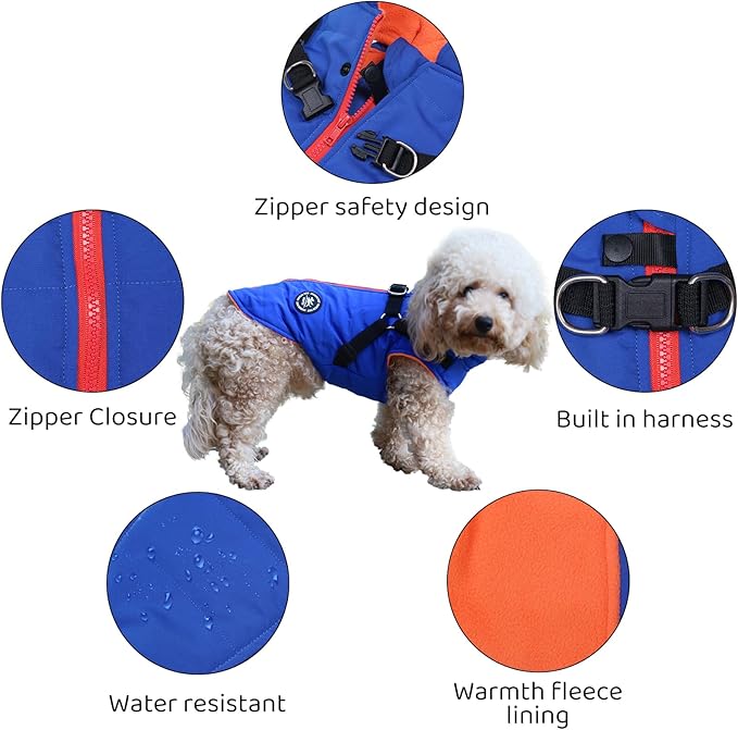 Norbi Dog Coat - Winter Jacket with Built-in Harness, Adjustable for Small to Large Dogs, Warm for Cold Weather