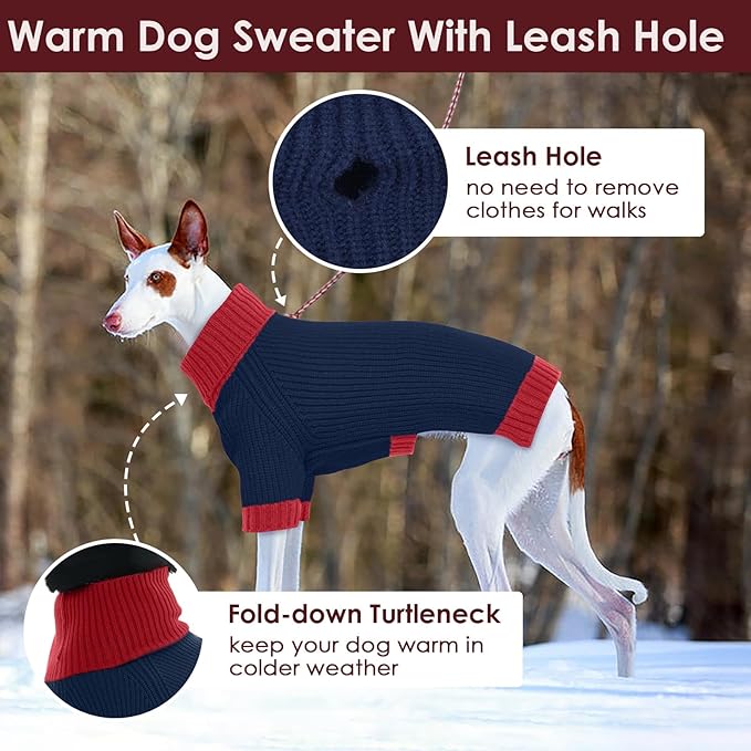 Dog Sweater XXXL, Turtleneck Sleeve Sweater with Leash Hole, Stretchy Christmas Sweaters for Large Dogs Male Female, Holiday Knitted Jumper for Husky, Golden Retriever, Doberman, NavyBlue 3XL