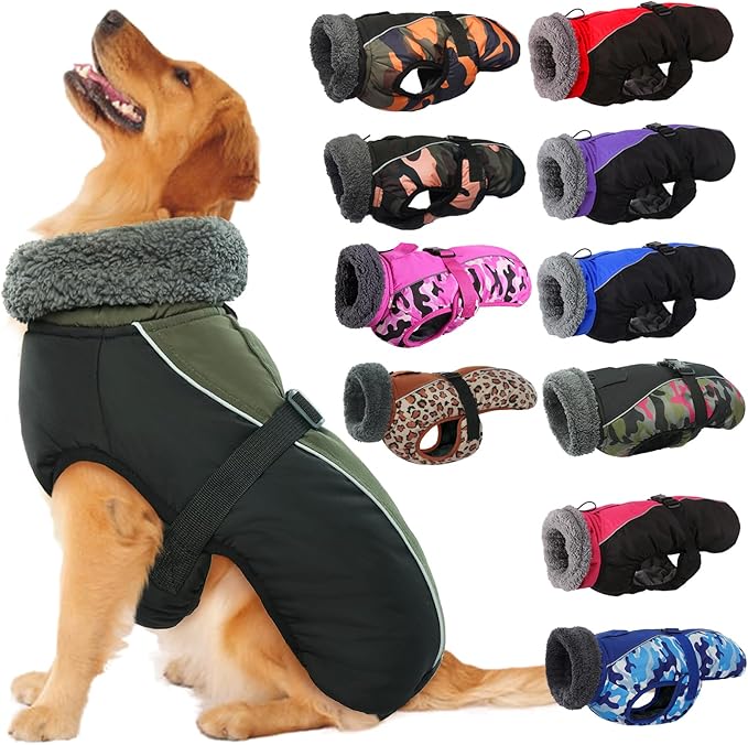 IECOii Extra Warm Reflective Adjustable Dog Jacket - Fleece Turtleneck Dog Jacket for Cold Weather Soft Winter Coat for Small, Medium & Extra Large Dogs