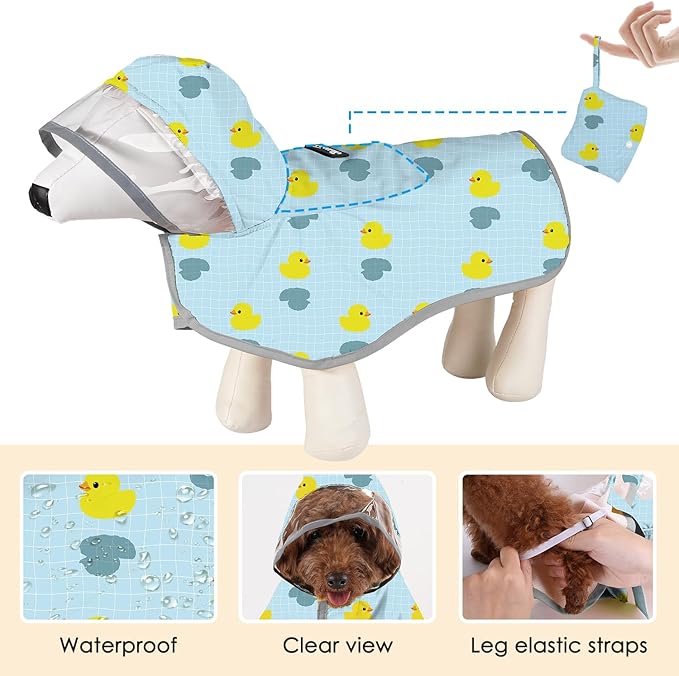 SlowTon Dog Raincoat, Adjustable Dog Rain Jacket Clear Hooded Double Layer, Waterproof Poncho with Reflective Strip Straps and Storage Pocket for Small Medium Large Dogs Puppies(DK XXL)