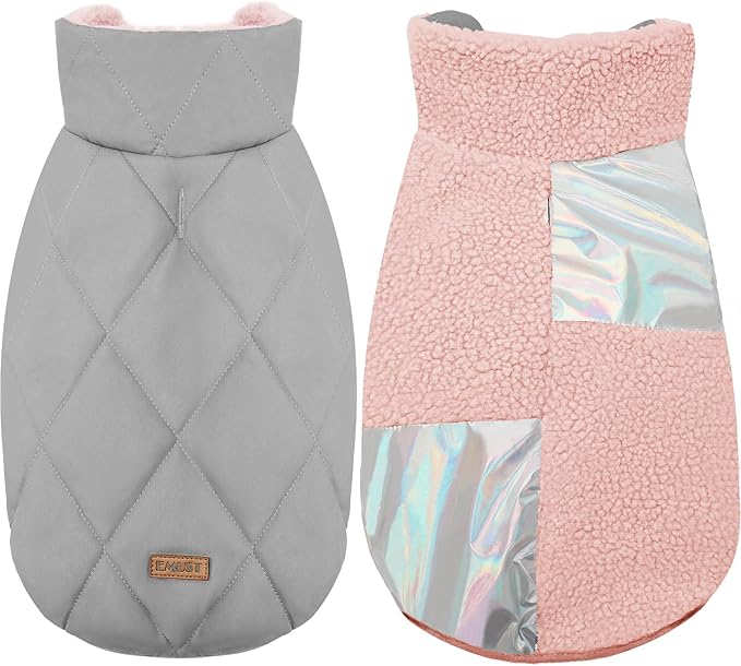 EMUST Dog Feece Jacket, Soft Dog Vest Warm Cold Weather Coats for Small Medium Dogs Boy or Girl for Fall Winter, Pink, L