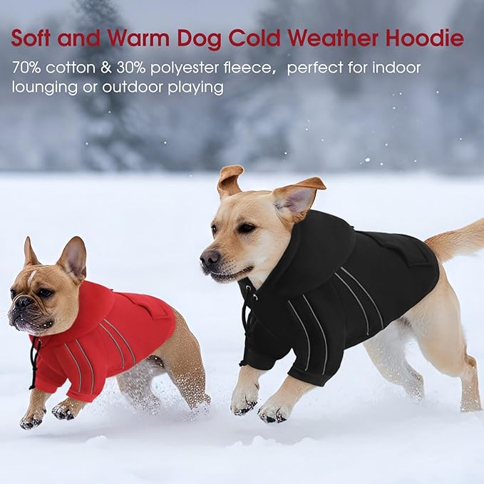 ASENKU Cozy Dog Hoodie，Soft Sweater with Adjustable Hood, Back Pocket and Leash Access Hole，Warm Reflective Sweatshirt for Cold Weather（Red，XS