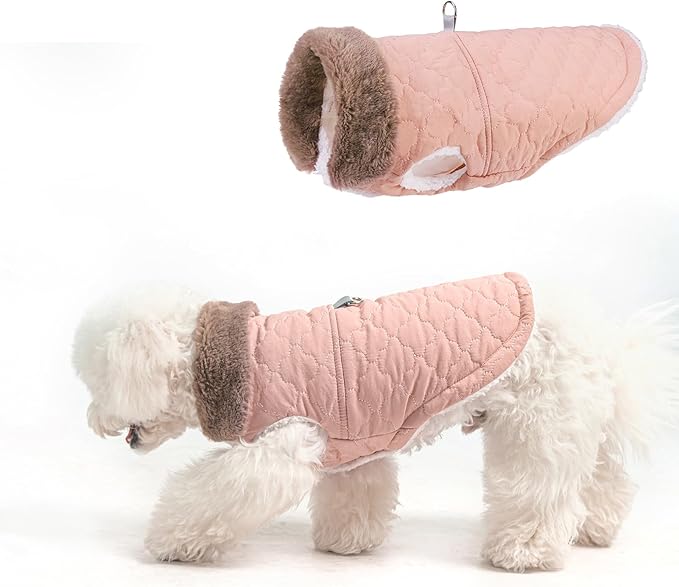 BEAUTYZOO Winter Dog Coat with Harness Built in, Warm Dog Puffer Jacket Vest Padded Fleece Cold Weather Coats Windproof Waterproof Snow Jackets Clothes for Small Medium Puppy, Pink M