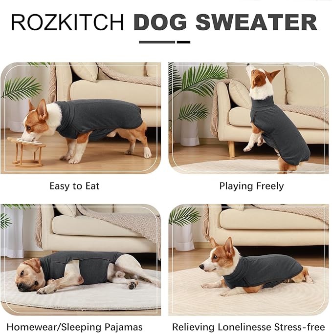 ROZKITCH Lightweight Dog Winter Coat Soft Pullover Pajamas, Pet Windproof Warm Cold Weather Jacket Vest Cozy Jumpsuit Apparel Outfit Clothes for Walking Hiking Travel Sleep Black L