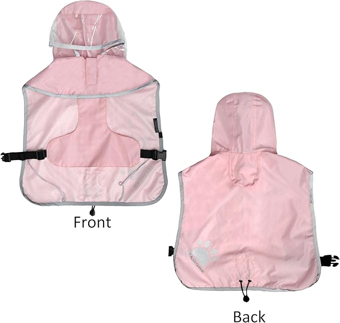 MAMORE Dog Raincoat Waterproof, Lightweight Adjustable Dog Rain Coat Hooded Poncho with Reflective Strip for Large Medium Small Dogs (Pink, XX-Large)