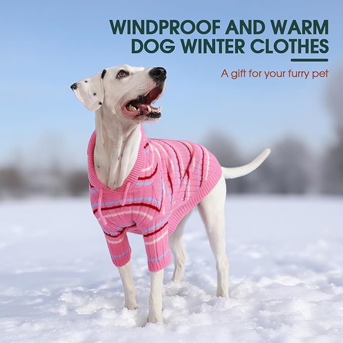 Kuoser Dog Sweater, Dog Sweaters for Medium Dogs Girl Boy, Thanksgiving Christmas Dogs Sweater, Soft Hooded Pet Sweatshirt, Fall Winter Pet Clothes Outfit for French Bulldog, Boston Terrier, Pink M