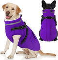 Dogcheer Dog Coat with Harness, Waterproof Warm Dog Winter Jacket with Pockets, Reflective Pet Fleece Jacket Turtleneck Snowsuit for Small Medium Large Dogs - Purple, XL