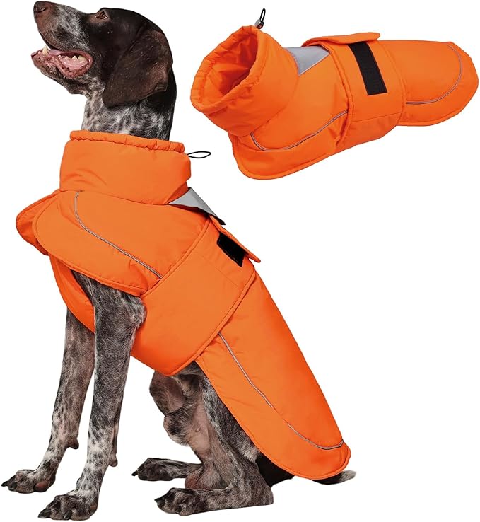 Kuoser Dog Jacket, Dog Coats for Large Dogs, Winter Waterproof Big Doggie Vest, Reflective Dogs Cold Weather Coat, Windproof Turtleneck Pet Puffer Jacket Snowsuit Clothes with Harness Hole