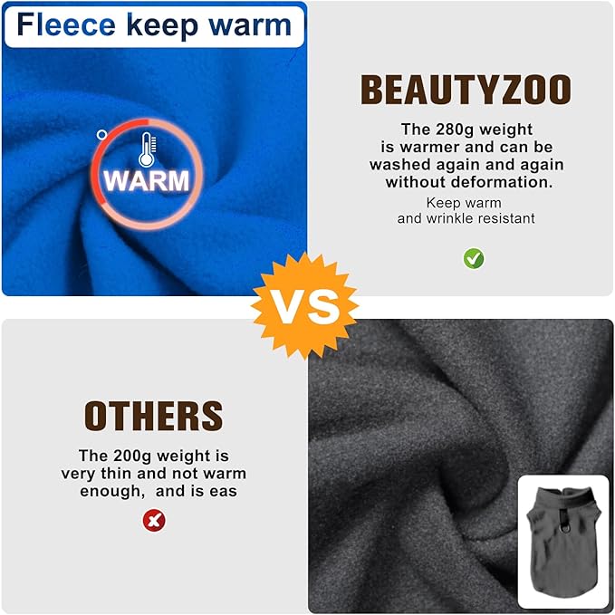 BEAUTYZOO Dog Fleece Vest Sweater Winter Jacket for Small and Medium Large Dogs with D-Ring Leash Cold Weather Coat Hoodie for XS S M Dogs Boy or Girls, Navy Blue XL
