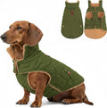 azuza Dog Jacket Waterproof & Windproof Dog Coat for Small Dogs with Thick Fleece, High Collar with Leash Hole, Adjustable Velcro & Elastic Belly, Army Green, S