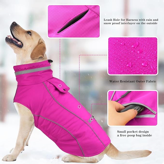 Doglay Dog Winter Coat, Waterproof Dog Jacket with Pocket, Reflective Turtleneck Pet Winter Jackets, Warm Puppy Snow Jacket for Small Medium Large Dogs
