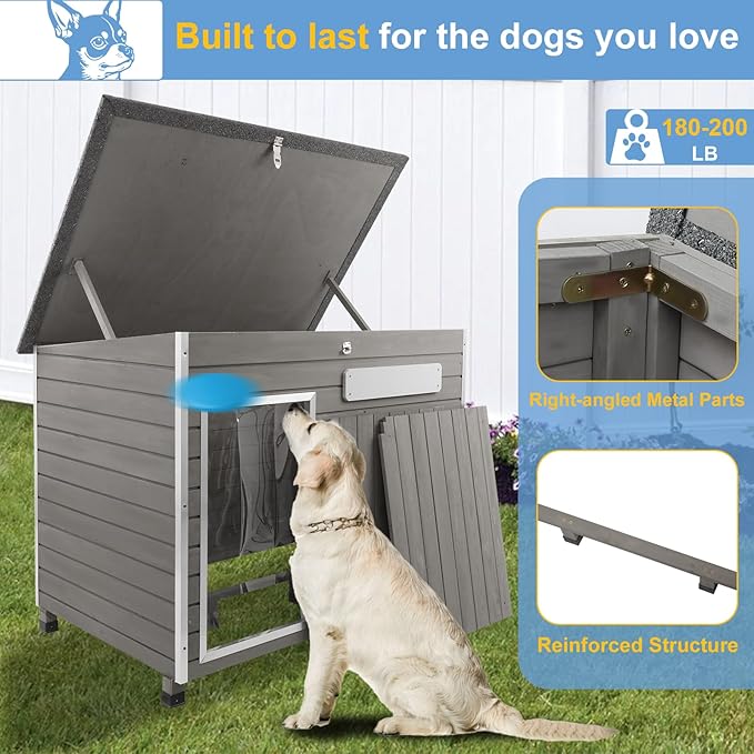 Large Dog House Outdoor Weatherproof Wooden Igloo Dog House with Raised Feet for Small to Large Dogs, Dog Houses Breed with Removable Floors, Waterproof House for Dogs Outside PET65